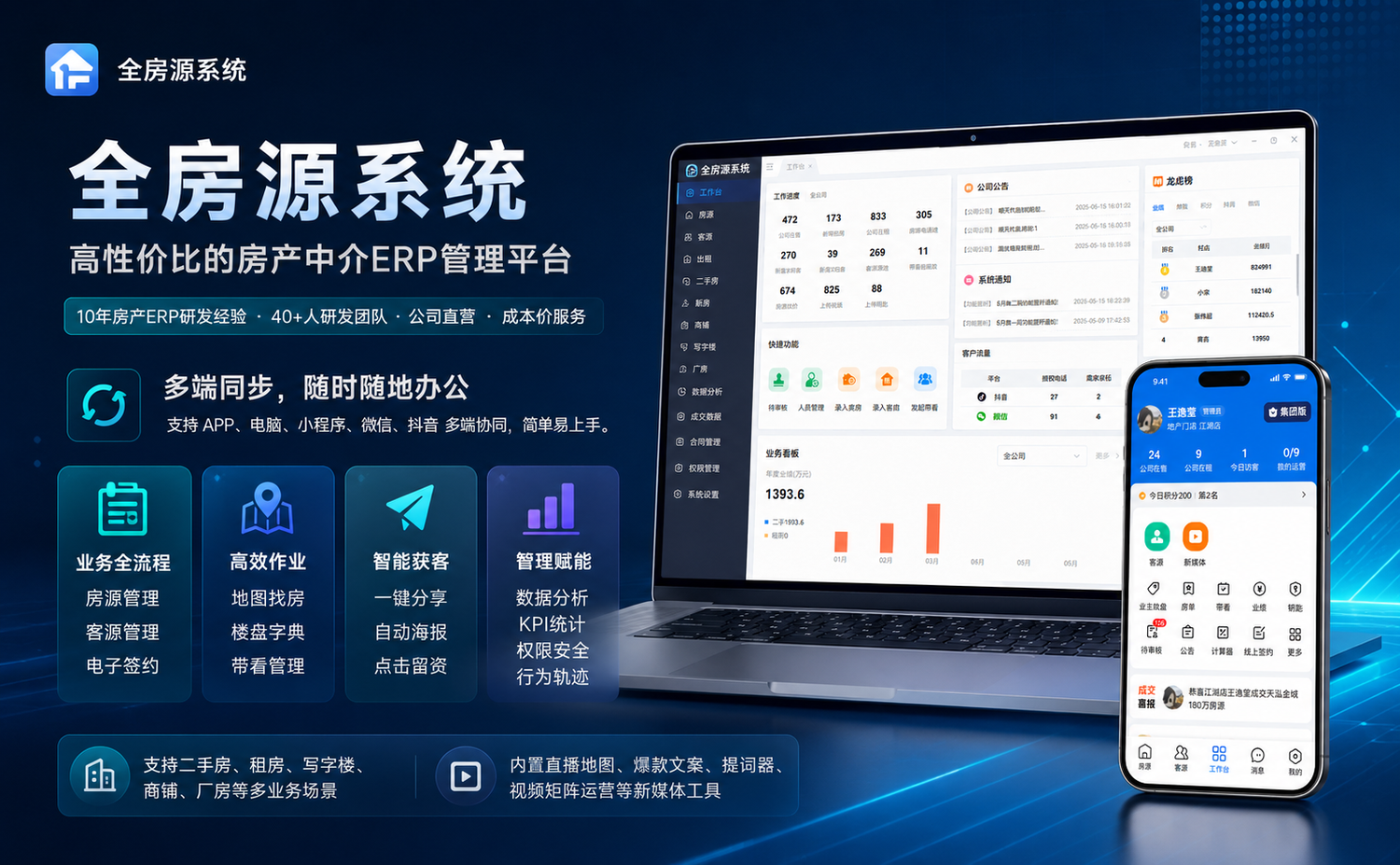 支持抖音获客的中介房源管理系统
